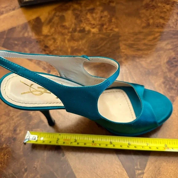 Yves Saint Laurent Blue Satin Slingback Heels